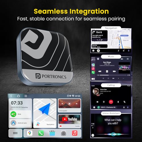 Image of Portronics Tune Plus, 2-in-1 CarPlay & Android Auto Adapter with Inbuilt YouTube, Netflix, Converts Wired to Wireless, 3GB RAM + 32GB ROM, Plug &Play, USB-A & Type-C Compatible, TF Card Slot for Media