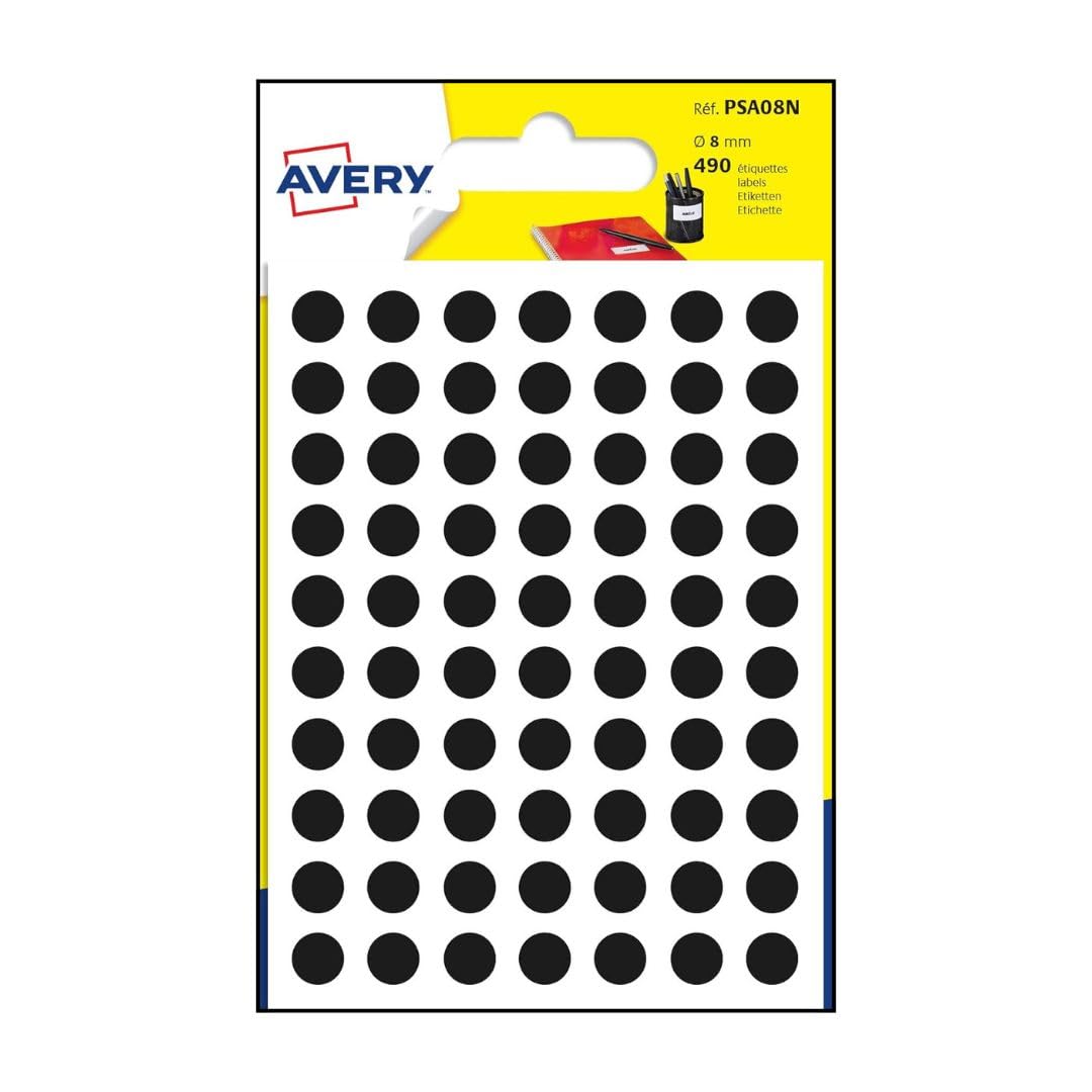 Avery Black Dot Stickers, 8mm, Small, Round, Circle Adhesive Labels, 490 Per Pack