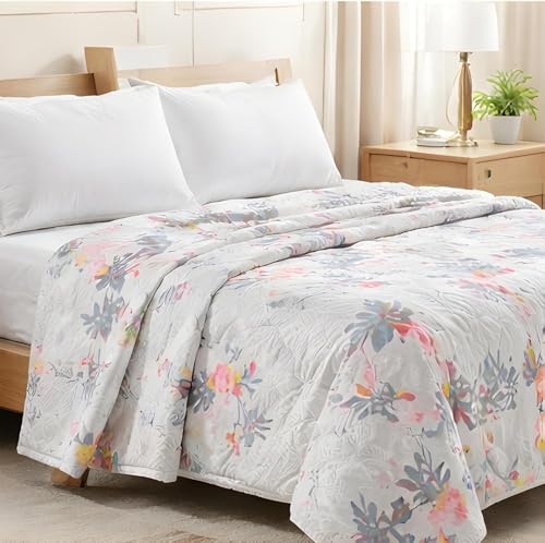 Image of MITUL Dohar Double Bed 100% Cotton Blankets for Summer | 90x100inch, 150GSM Ac Comforter and Cooling Blankets for Summer | Classic Printed Design | Quilt (Design RED Yellow Flower, Single BE)