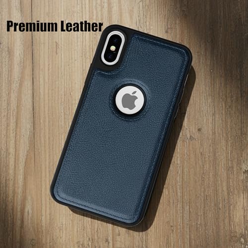 Image of Leather Case for Apple iPhone X Premium Protective Stylish Slim Cover with Shockproof Raised Edges Blue