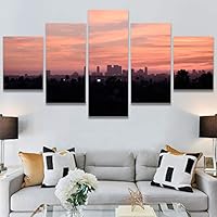 SIGNWIN 5 Panel Canvas Wall Art Coastal Orange Photography Relax/Calm Romantics Sunset Warm for Home Decorations Ready to Hang - 60
