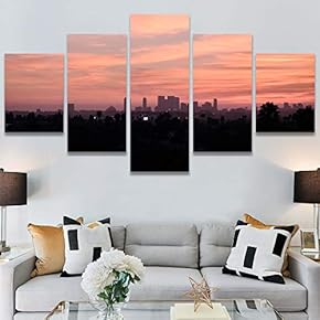 SIGNWIN 5 Panel Canvas Wall Art Coastal Orange...