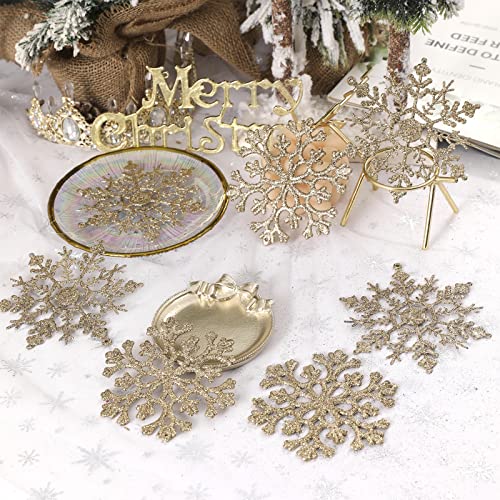 30PCS Christmas Glitter Snowflake Ornaments Plastic Snowflakes Ornaments-Xmas Tree Decorations,4.7-inch (Champagne Gold) - image 3