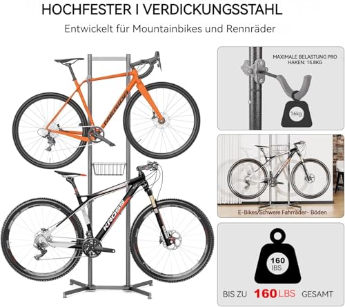 CXWXC Fahrradständer Boden Für 2 Fahrräder Belastbar bis 50kg/110 Pound Fahrrad Ständer Halter Indoor Garage Lagerung im Freien…