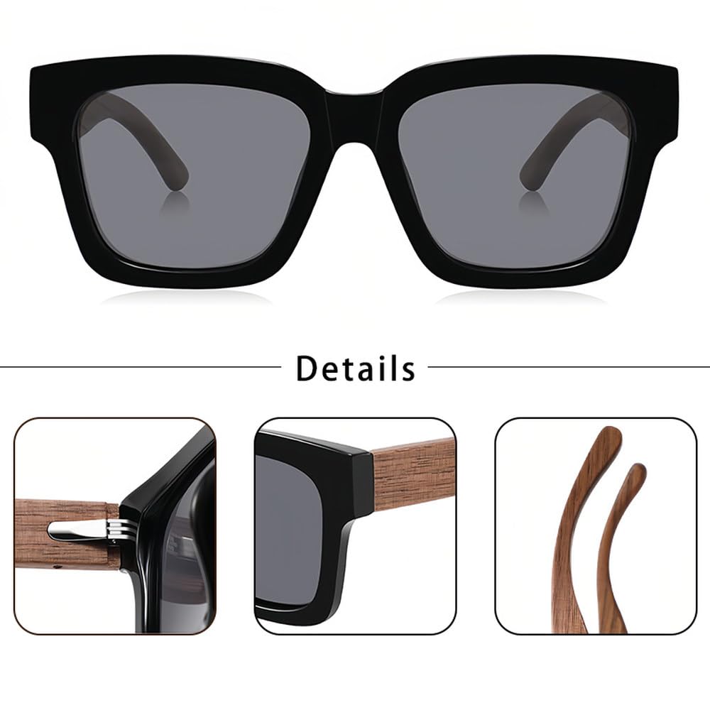 Gafas de sol de madera natural estilo punk Carterside polarizadas con montura cuadrada TR90 para hombre y mujer, gafas de sol para conducir, viajes, UV400