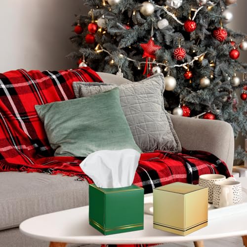 Image of Fourluoo 12 Pack Facial Tissues Cube Boxes Face Box 600 Sheets 3 Ply Soft Paper Square Tissues Bulk for Car Pocket Toilet Household Bedroom Family(Red Green Gold)