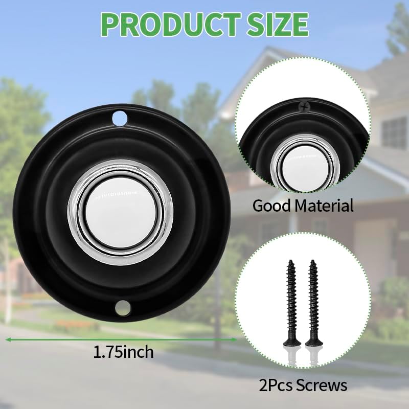 Door Bell Button, Round Metal Doorbell Button Black Wired Lighted Up LED Door Buttons Replacement Solid Iron Doorbell for Home Front Doors, White Light