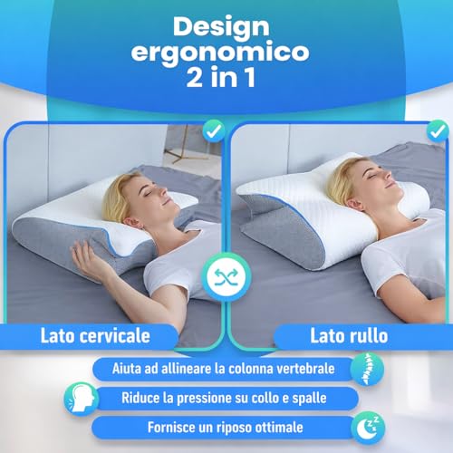 Greatdreams® Cuscino Ortopedico Per Cervicale E Collo - Cuscino Ergonomico Anti-Russamento Con Schiuma Memory - Butterfly Pillow Per Dormire Di Lato - Allevia Il Dolore Al Collo E Alla Schiena. - 2