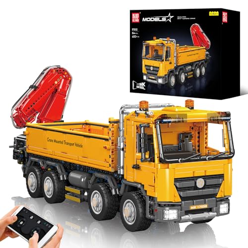 Mould King 17050 Technik Kran LKW Bausteine Modell, 4012 Teile Technologie Pneumatischer Kranwagen Modellbauklötze Kit, Pneumatische Krane Spielzeug Bausatz mit Fernbedienung und App Doppelsteuerung
