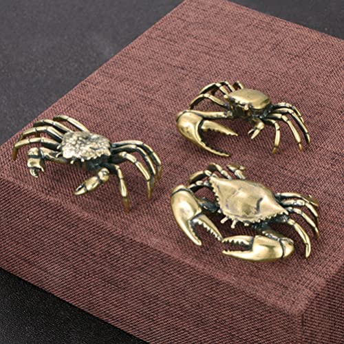 Sewroro Brass Crab Figurine 3Pcs Chinese Feng Shui Crab Mini Animal Sculpture Statue Brass Crab Decor For Home Office Car #TOP6