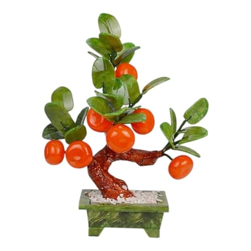 Lumisoul Bonsai di giada naturale di arancio, decorazione per la casa in cristallo Feng Shui, scultura di prosperità in pietra, regalo fortunato cinese per l'inaugurazione della casa (Bonsai di 8
