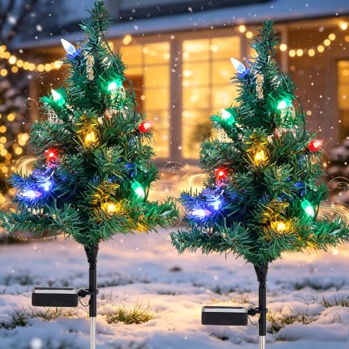 2 Pack Solar Christmas Tree Lights Decorations-Waterproof XS Pathway Lights