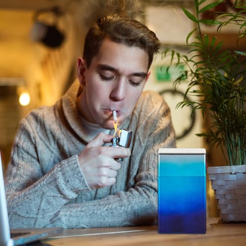 Cigarette case for 100\'s Can Hold a Small Lighter Suitable for 20 King Size Cigarette case Coin case Pill case Outdoor Weed Accessories for Women Men 2Pack (Blue Silver,Violet Blue, 100mm)
