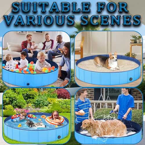Hundepool,Faltbarer Hundepool,60x20 cm Hundebecken,Kinderpool Faltbar,Rutschfester Boden,Hundepoom Planschbecken mit Ablassventil,PVC Kleines Planschbecken für Welpen und Kinder,Einfach zu verstauen