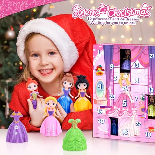 Advent Calendar Girls 24-Day Countdown Calendar for Kids Princess Dress Up DIY Motor Skills Outfits and Hairstyles Surprise Deformation Toy Creative Gifts Girls - Image 3
