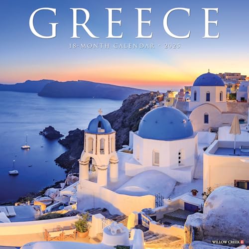 Willow Creek Press Grecia - Calendario mensual de pared 2025 (12 x 12 pulgadas)