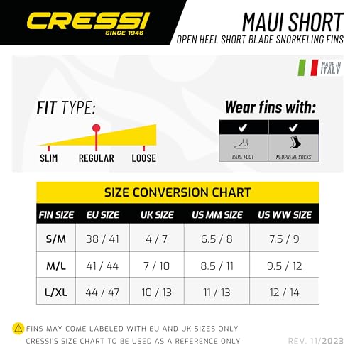 CRESSI Maui Short Fins, Blue/Light Blue, S/M - Aletas Cortas Ajustables con EBS System para Natación y Buceo, Azul/Azul Claro, S/M (38/41), Unisex - imagen 6