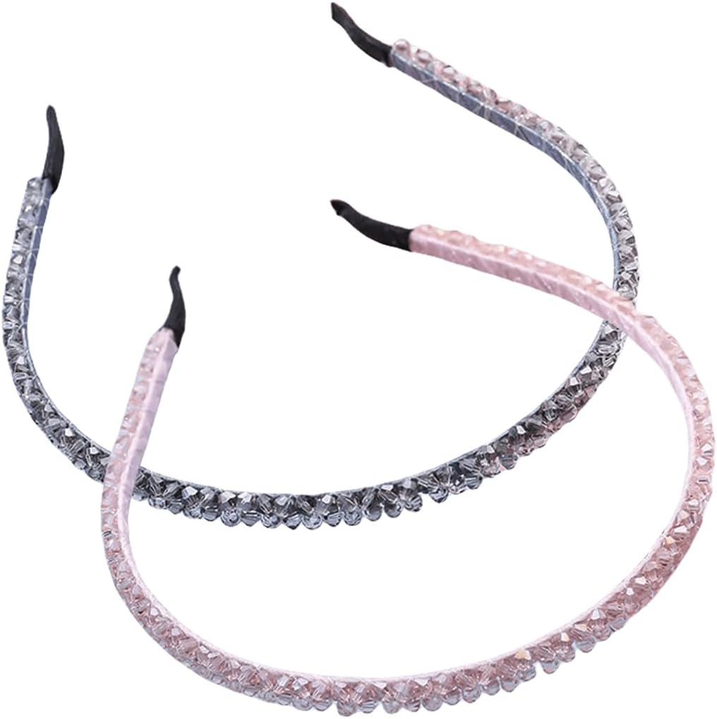 scicent Hair Band Faux Diamond Headbands Bling Rhinestone Hairbands Bridal Beaded Elegant Hair Hoop Wedding Hair Styling Accessories for Women Girls (Grey+Pink) - 19613