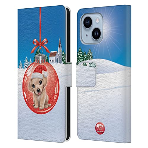 Étui Chien Boules de Noël portefeuille cuir pour iPhone 14 Plus