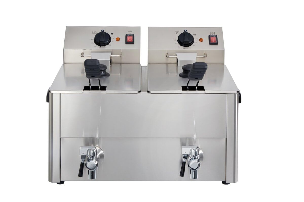 GastroHero Doppelfritteuse 2x10L I Große Edelstahl-Fritteuse mit Ablasshahn, Thermostaten und Überhitzungsschutz I Ideal für Gastronomie und Restaurants