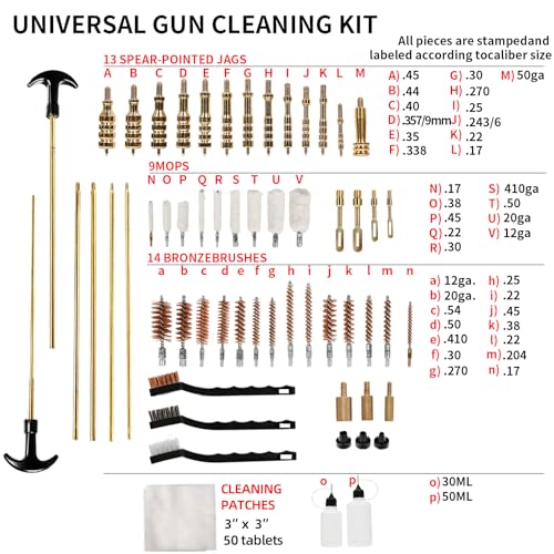 XKV Universal Gun Cleaning Kit for Caliber Pistol Rifle Handgun Shotgun Hunting Cleaning Kit with Universal Accessories & Mat Portable Case Gifts for Men Brass