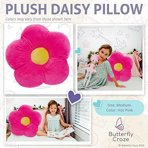 Butterfly Craze Daisy Lounge Flower Pillow - Cozy & Stylish Floor Cushion, Perfect Seating Solution For Teens & Kids, Machine Washable Aesthetic Decor, Plush Microfiber, Medium 20" Diameter, Hot Pink #TOP1
