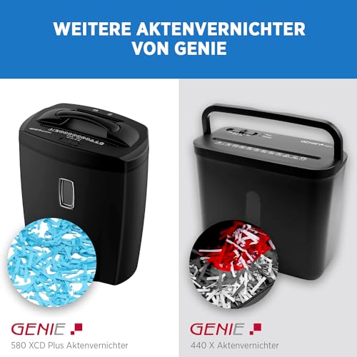 Genie 240S Profi Aktenvernichter Streifenschnitt | Aktenschredder bis zu 6 Blatt | Sicherheitsstufe P2 | Kreditkarten & Dokumenten Schredder | 72 dB | Überhitzungsschutz | inkl. 10l Papierkorb