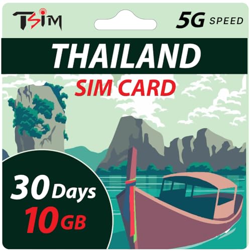 Thailand SIM-Karte 30 Tage 10GB | Highspeed-Daten | Automatische Aktivierung | Hotspot-Freigabe erlaubt | Unterstützt Google, Facebook, Whatsapp und mehr | Nur Daten, Keine Sprachdienste