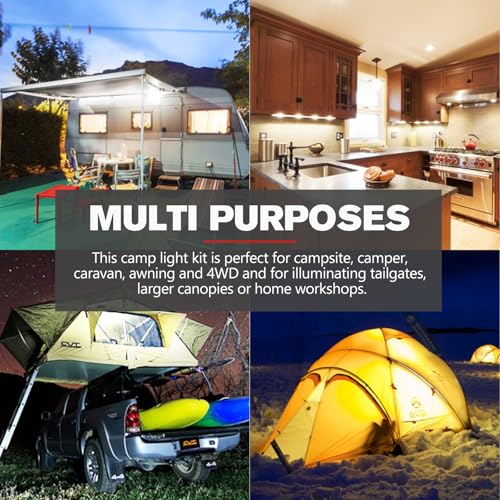 FIERYRED 12V Interior Light Bar Kit, Dimmable Camping Lights, Weatherproof IP67, Aluminum Magnetic Mount with Dimmer Switch, Portable Lights for Camping Tent Awning RV Car Trailer Boat (4 Pcs, White) by FIERYRED - Image 8