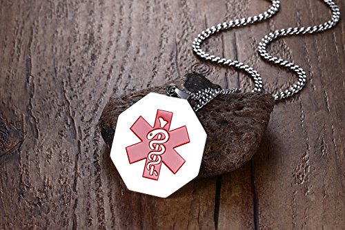 Mealguet Jewelry Free Engraving- Stainless Steel Octagon Medical Alert ID Tag Pendant Necklace with 24\" Chain