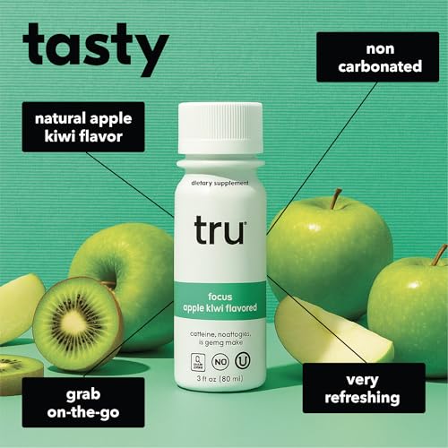 Image of Tru Focus Shots, Nootropic Energy Drink with Yerba Mate, L Theanine & Natural Caffeine, Vegan Wellness Shot with Zero Sugar & Calories, Gluten Free, Keto Friendly, Apple Kiwi Flavor, 2 FL OZ, 12 Pack