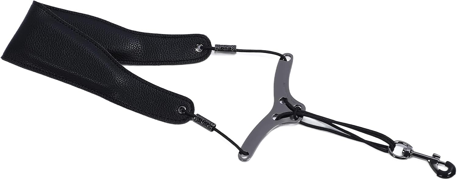 Saxophone Neck Strap for Alto Tenor Sax, Adjustable Instrument Accessories, Breathable PU Leather Strap with Swivel Metal Hook, Weight Distribution Design for Comfortable (Black)