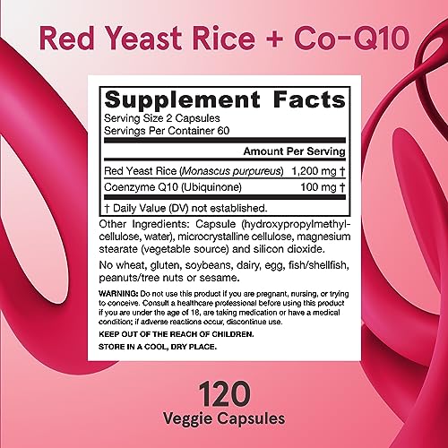 Jarrow Formulas RYR Red Yeast Rice 1200 Mg & Co-Q10 100 Mg Per Serving - 120 Veggie Caps - 60 Servings - Herbal Heart Health Dietary Supplement thumb #5