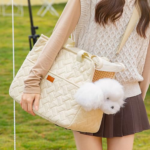 Hundetragetasche bis 5kg, Hundetasche für Kleine Hunde und Katzen, Zubehör für Welpenhandtasche mit Verstellbarer Sicherheitsleine - 41x18x30cm