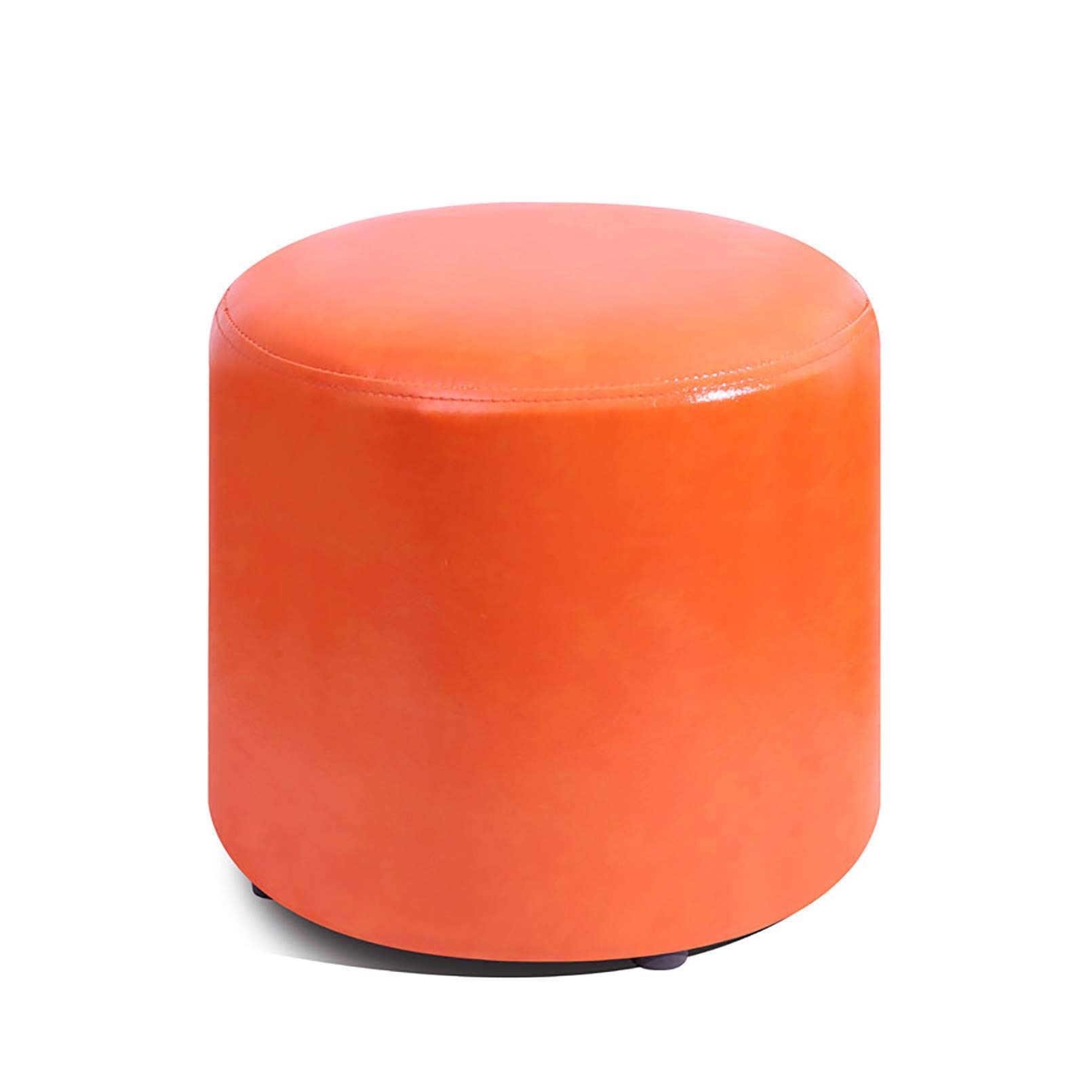 Tabouret rond en simili cuir orange 35cm avec structure en bois pour repose-pieds et salon