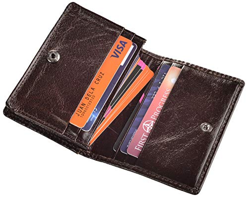 RFID Genuine Leather Bifold ID/Business Credit Card Case Holder for Men Slim Front Pocket Wallet Button(coffee) - Thumbnail 2