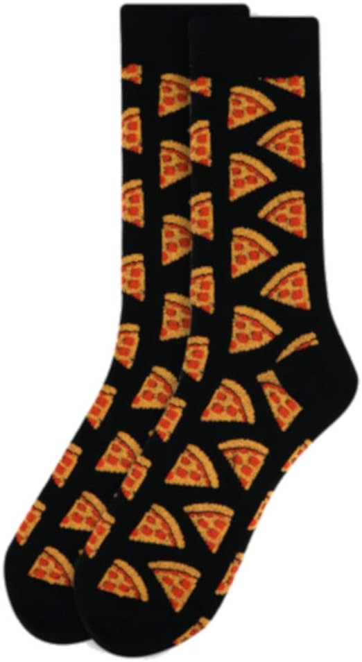 Men's Black Pepperoni Pizza Foodie Novelty Crew Dress Socks