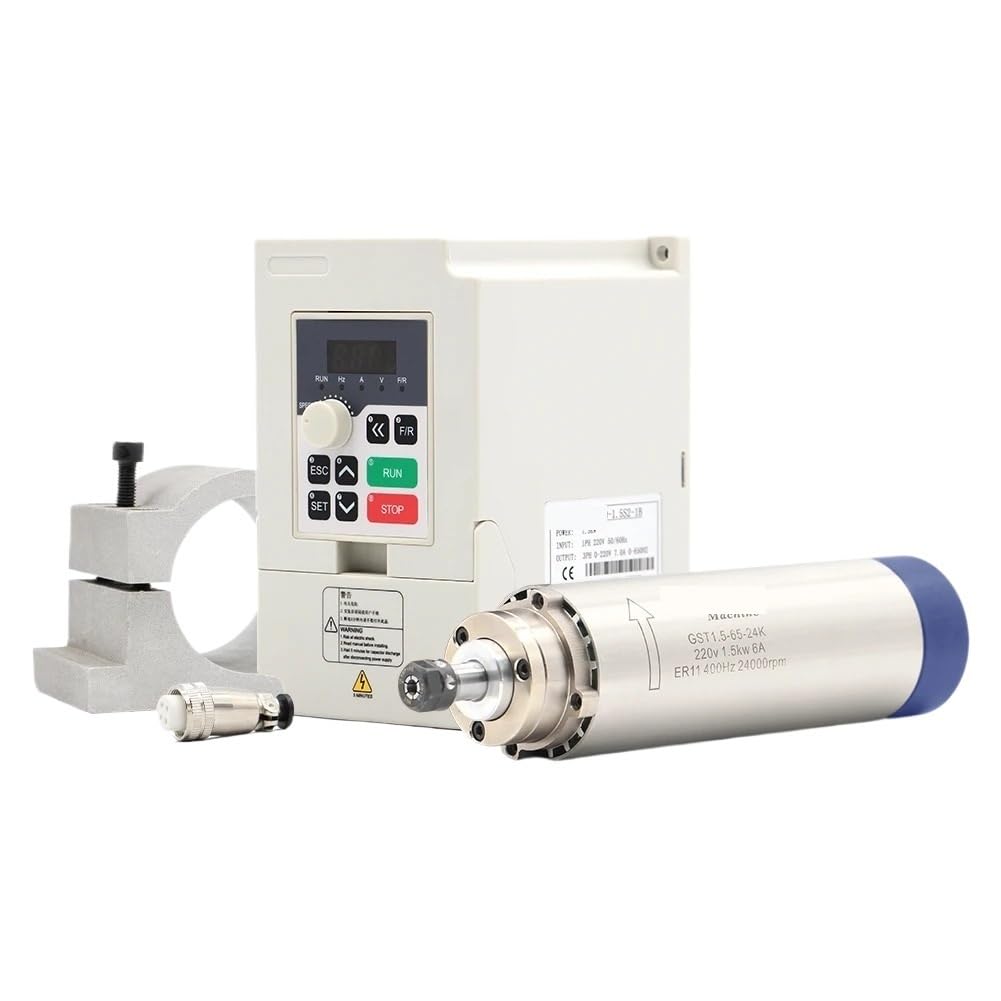 Husillo refrigerado por aire ER11 de 1,5 kW Refrigeración por aire de 24000 rpm 400 Hz 4 rodamientos Inversor H100 de 65 mm y 1,5 kW y soporte de 65 mm(110v)
