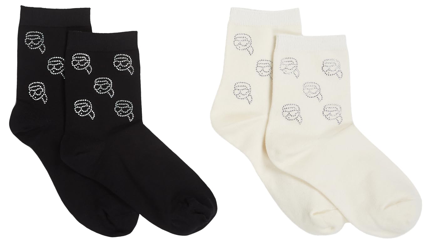 KARL LAGERFELD B.V Ikon Rhinestone Sock (2 sztuki) BLACK/CREAM, One Size, czarny/kremowy., Rozmiar uniwersalny