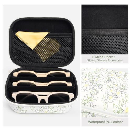 Image of Bukere Travel Sunglasses Organizer Case, PU Leather Adjustable Slots for Multiple Glasses, Hard Eyewear Box for Men Women