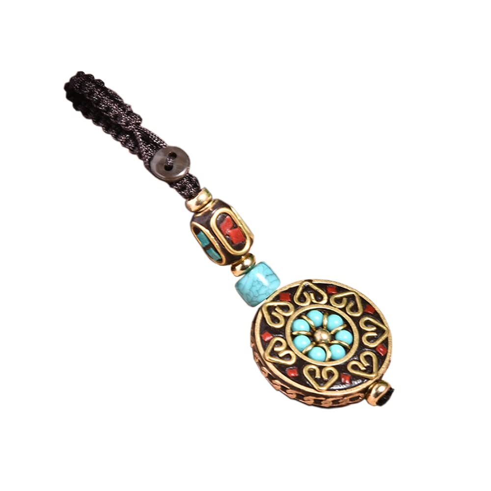 DIY Nepal Copper Bead Pendant Tibet Simple Car Key Chain Pendant Accessories Small KeyChain Chinese Style