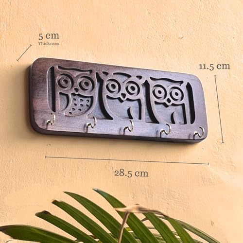 Image of Stylish Wooden Key Holder for Wall | Cute Key Holder for Home Decor | Key Holder Stand with 5 Hooks | Wall Mounted Key Hanger (Owl)
