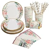 Floral Party Supplies Paper Plates and Napkins Sets,Floral Party Disposable Paper Dinner...