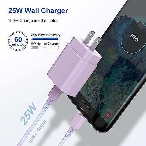 Image of Type-C Charger, 2Pack 25W PD USB-C Super Fast Charging Blocks &3ft Cables | PD Wall Charger Blocks &3+3ft USBC Cords for Samsung Galaxy S26 /S25 /S24 /S23 /S22 /S21 /S20 Plus /Ultra, Note 20 /10 /9 /8,S10 Purple