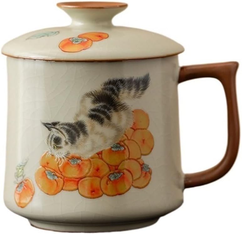 Coffee Cup Mugs Cute Cat Persimmon Ceramic Cup Lid and Handle Mug For Home Commercial Office Coffee Milk Tea
