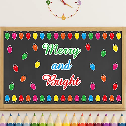 Image of Christmas Bulletin Board Decorations, Merry and Bright Light Bulb Paper Cutouts Xmas Holiday Winter Classroom Wall Decorations for Kids Nursery Home Bedroom