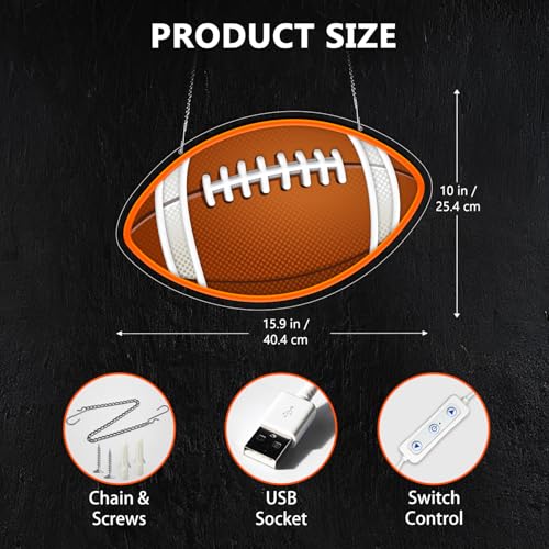 Image of HAJAE Football Neon Sign for Wall Decor, UV Printed Football-Shaped Neon Light, Rugby LED Sign for Man Cave, Bedrooms, Game Room Decor, Gift for Football Sports Fans Teens