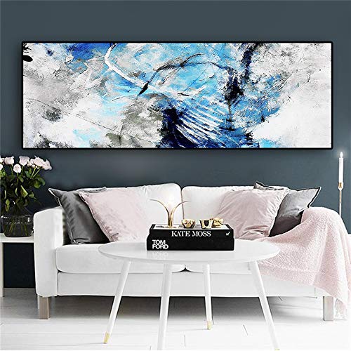 Peinture paysage toile art abstrait bleu pour créer un salon scandinave relaxant