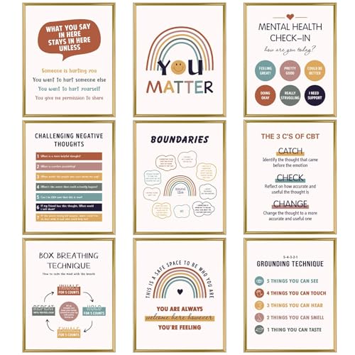 Chinco 9 Pcs Mental Health Posters Therapy Office Decor Boho Positive Counselor Office Decor Psychology Unframed Canvas Wall Art for Mental Health Gifts 8 x 10 Inch(Retro Style)