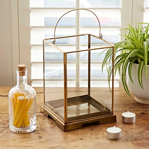 Handmade Antique Effect Brass Candle Lantern - Hurricane Candle Holder for Pillar Candles - Decorative Candle Lanterns Indoor Outdoor - Wedding Centerpieces for Tables (Large)